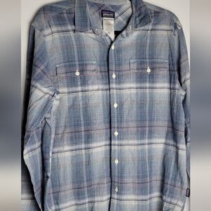 Patagonia Blue and White Casual Button Down Shirt